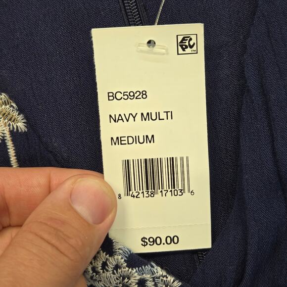 JOA Los Angeles Embroidered Floral Cold Shoulder Dress Womens M Navy Blue NWT* - Picture 4 of 14